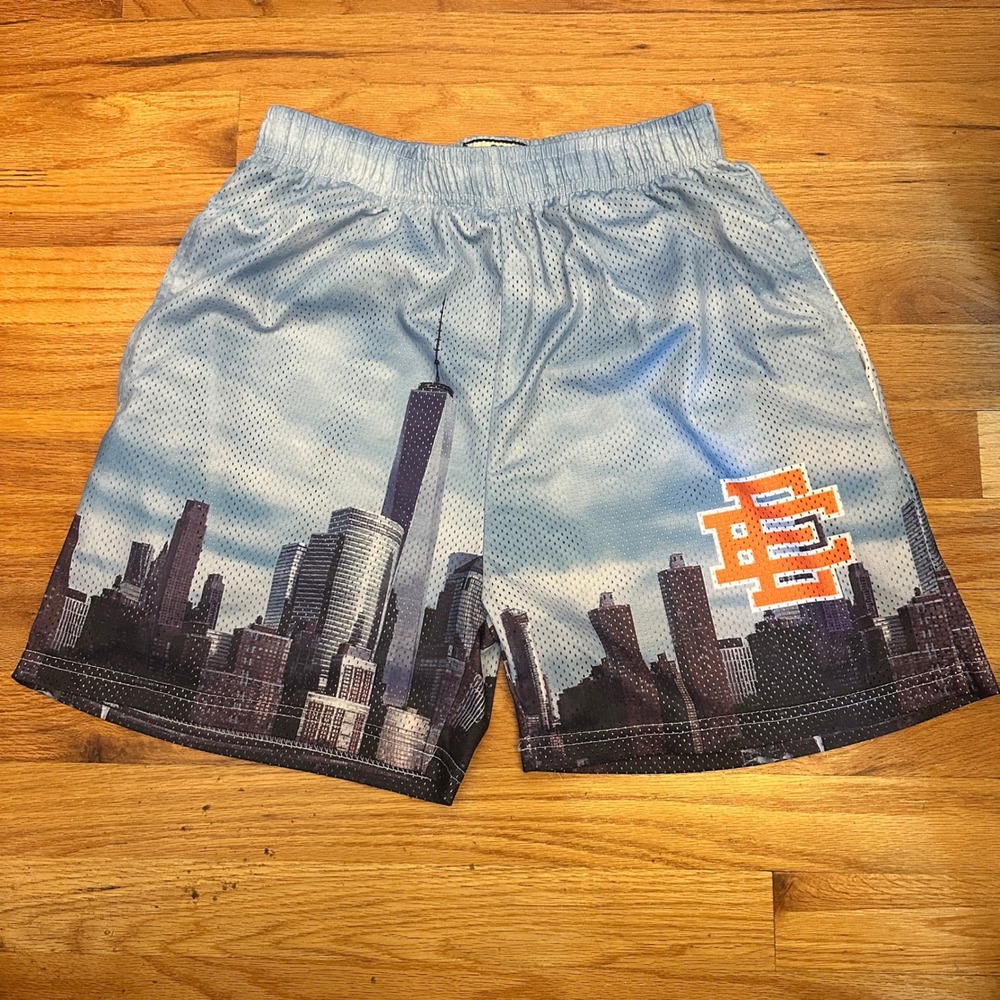 Eric Emanuel EE Basic Short Mens Size L Blue NYC Skyline Mesh Basketball Shorts